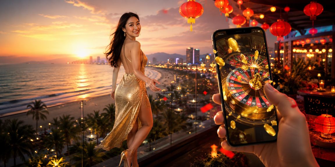 Người dùng Việt Nam chơi casino trên điện thoại tại bãi biển Đà Nẵng